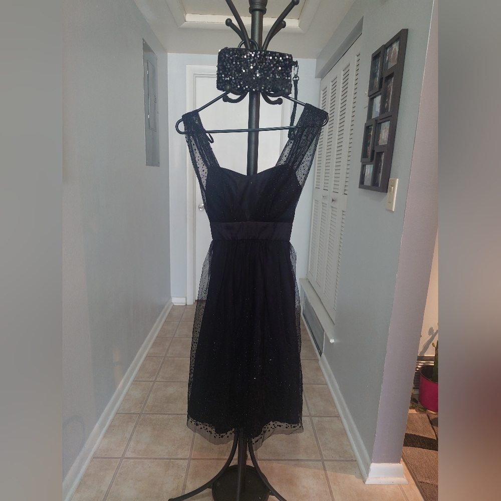 Sexy Black Midi Dress with Lace Overlay Size 10